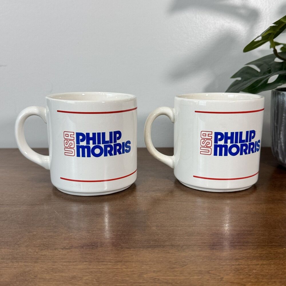 Vintage Philip Morris USA 'Democracy' Advertising Coffee Mug Set of 2